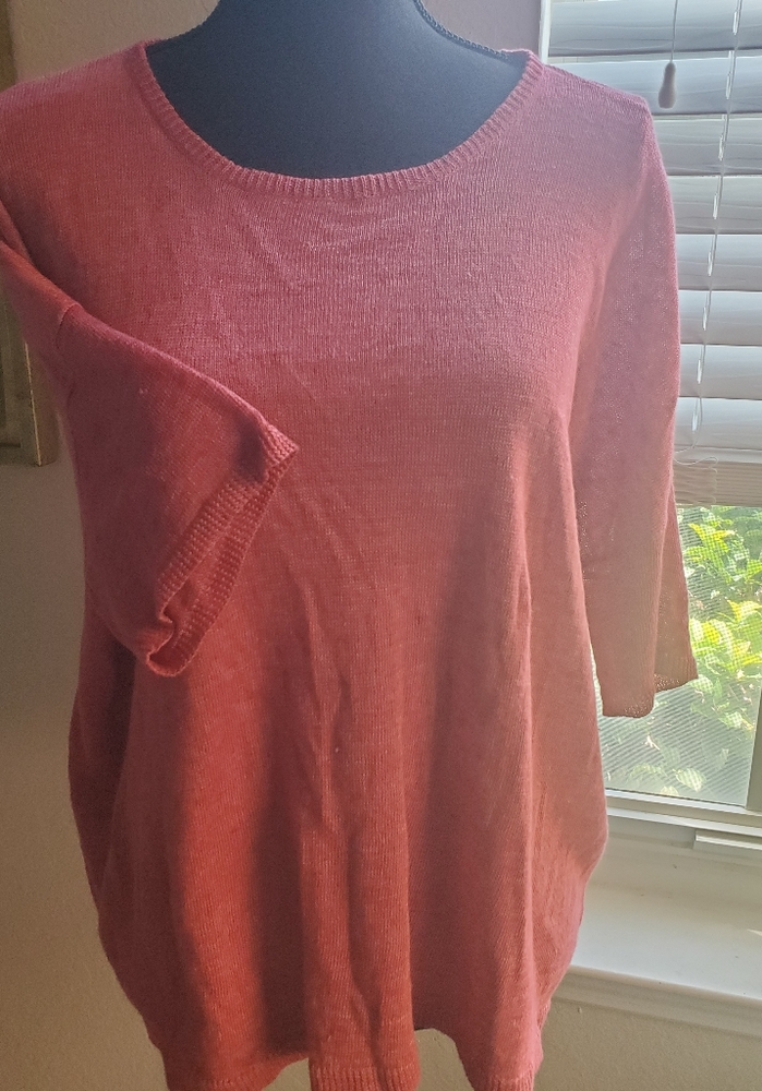 NWT EILEEN FISHER CORAL SHORT SLEEVE SWEATER SIZEM